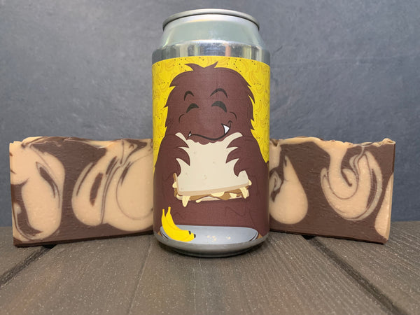 texas beer soap handcrafted in texas with texas craft beer Peanut Butter Banana Sammich Stout beer from 903 brewers texas craft brewery peanut butter banana beer soap by spunkndisorderly beer soaps brown and tan swirl banana beer soap handcrafted in texas