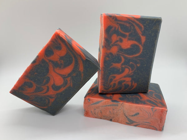 navy and orange craft beer soap handmade in texas with axis ipa craft beer from real ale brewing co blanco texas craft brewery spunkndisorderly beer soap for men