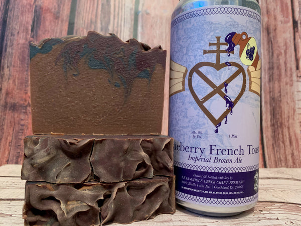 brown craft beer soap handmade with blueberry French toast imperial brown ale from lickinghole creek craft brewery goochland Virginia craft brewery blueberry French toast soap for him spunkndisorderly