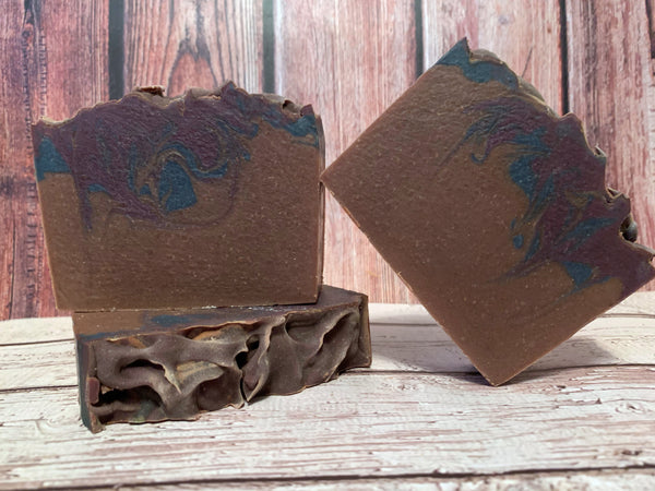 blueberry French toast craft beer soap handmade in texas with craft beer from lickinghole creek craft brewery goochland Virginia craft brewery spunkndisorderly craft beer soap brown and blue craft beer soap