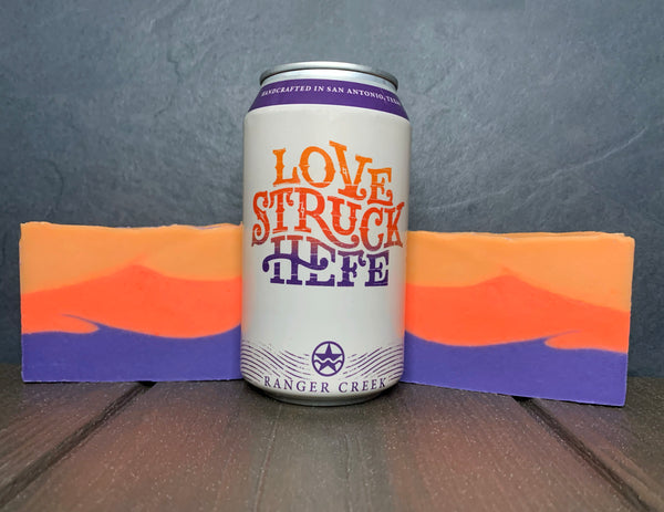 texas beer soap for her handmade in texas with love struck hefe hefeweizen texas craft beer from ranger creek brewing and distilling San Antonio texas craft brewery orange and purple beer soap for her handmade in texas by spunkndisorderly soaps