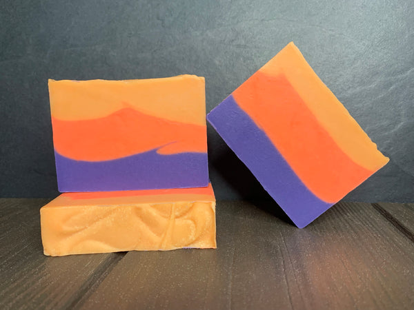 purple orange and marigold beer soap for her handmade in texas with love struck hefe hefeweizen texas craft beer from ranger creek brewing and distilling cold process soap handmade in texas by spunkndisorderly soaps