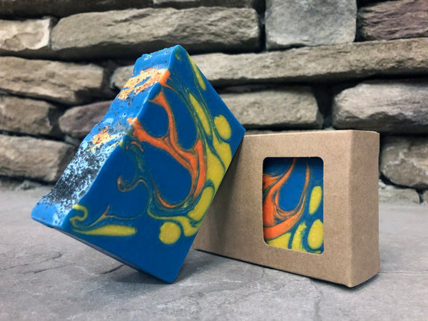 Johnny Utah craft beer soap for him handmade with pale ale craft beer from Georgetown brewing company Seattle Washington craft brewery craft beer soap for him blue orange yellow beer soap spunkndisorderly