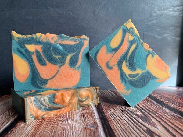 artisan soap handmade in texas craft beer soap mango craft beer soap spunkndisorderly teal blue yellow and orange craft beer soap