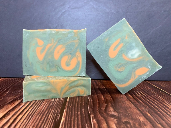 orange and green craft beer soap handmade in texas with tangerine express India pale ale from stone brewing california craft brewery artisan soap handmade with sweet orange essential oil spunkndisorderly beer soaps