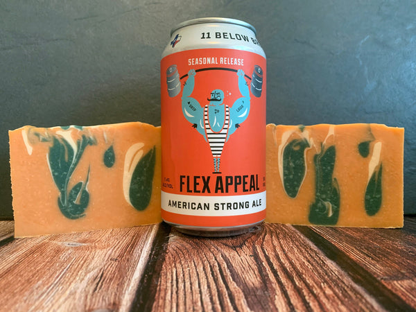 orange craft beer soap handmade in texas with flex appeal American strong ale from 11 below brewing company houston texas craft brewery soap with activated charcoal spunkkndisorderly