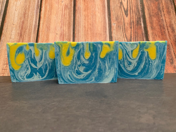 yellow and blue soap for him craft beer soap handmade in texas with conceited genius craft beer from wise man brewing Winston Salem North Carolina craft brewery spunkndisorderly craft beer soaps artisan soap small business