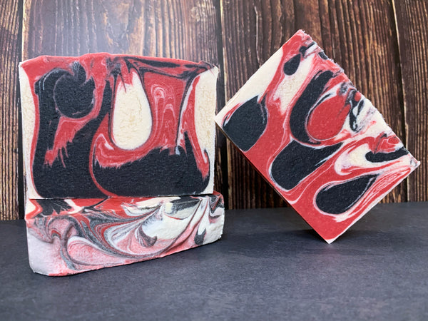 red black and white beer soap handmade in Texas with brew of h beer from no label brewing company Katy Texas craft brewery spunkndisorderly craft beer soap UH cougar gift ideas university of Houston themed soap college student gift ideas craft beer soap for him with activated charcoal spunkndisorderly