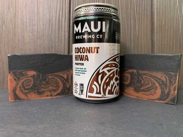 hawaii beer soap handcrafted with coconut hiwa porter hawaii craft beer from maui brewing co hawaii brewery beer brown and black beer soap with activated charcoal handcrafted by spunkndisorderly beer soaps for sale