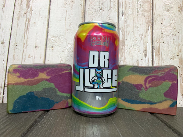 Louisiana beer soap handcrafted in texas with Louisiana craft beer jr juice ipa from parish brewing co Broussard Louisiana brewery colorful beer soap bergamot amber beer soap for him spunkndisorderly craft beer soaps
