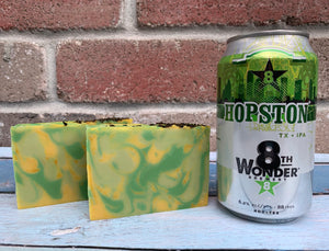 green and yellow swirl beer soap made with texas craft beer from 8th wonder brewery texas craft beer soap by spunkndisorderly beer soaps spunkndisorderly.com