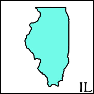 Illinois state outline with Illinois postal abbreviation IL state outline teal and black on white background