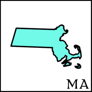 Massachusetts state outline MA postal abbreviation teal Massachusetts black Massachusetts state outline