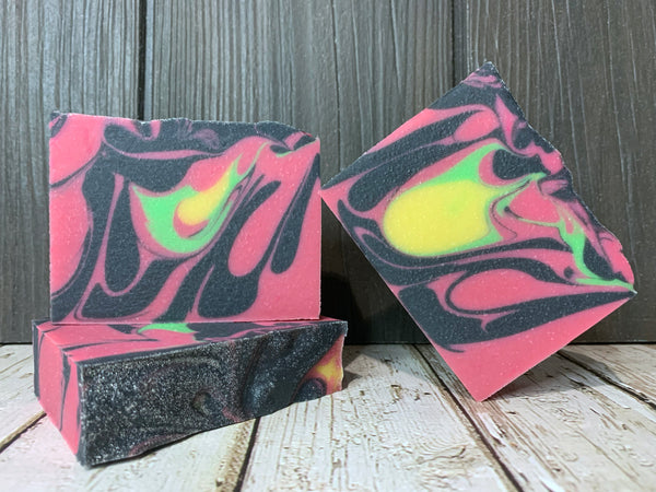 pink black green yellow swirl beer soap for her with champagne extract activated charcoal cold process soap by spunkndisorderly beer soaps spunkndisorderly.com
