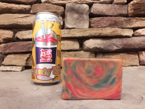 yellow pink blue and coral swirl beer soap made with crunchy taco slushy from 450 north brewing co beer soap by spunkndisorderly craft beer soaps