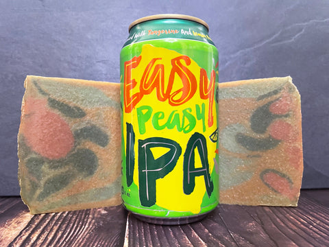 deep ellum brewing company easy peasy ipa can between two bars of beer soap on a wooden surface