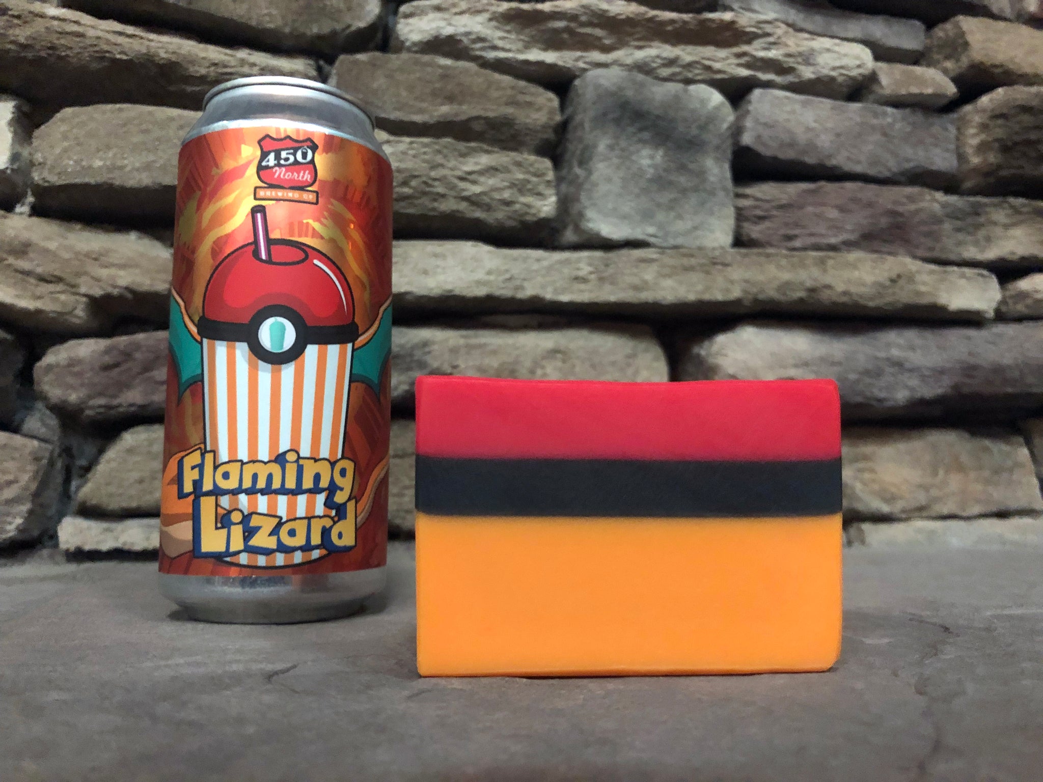 Pokemon soap red orange and black beer soap for him with activated charcoal made in indiana with flaming lizard slushy xxl from 450 north brewing company beer soap by spunkndisorderly craft beer soaps spunkndisorderly.com