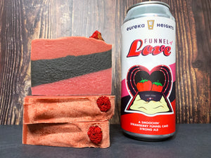 red black and pink layered beer soap handcrafted with funnel of love strawberry funnel cake strong ale from eureka heights brewing company texas craft beer soaps by spunkndisorderly beer soaps spunkndisorderly.com