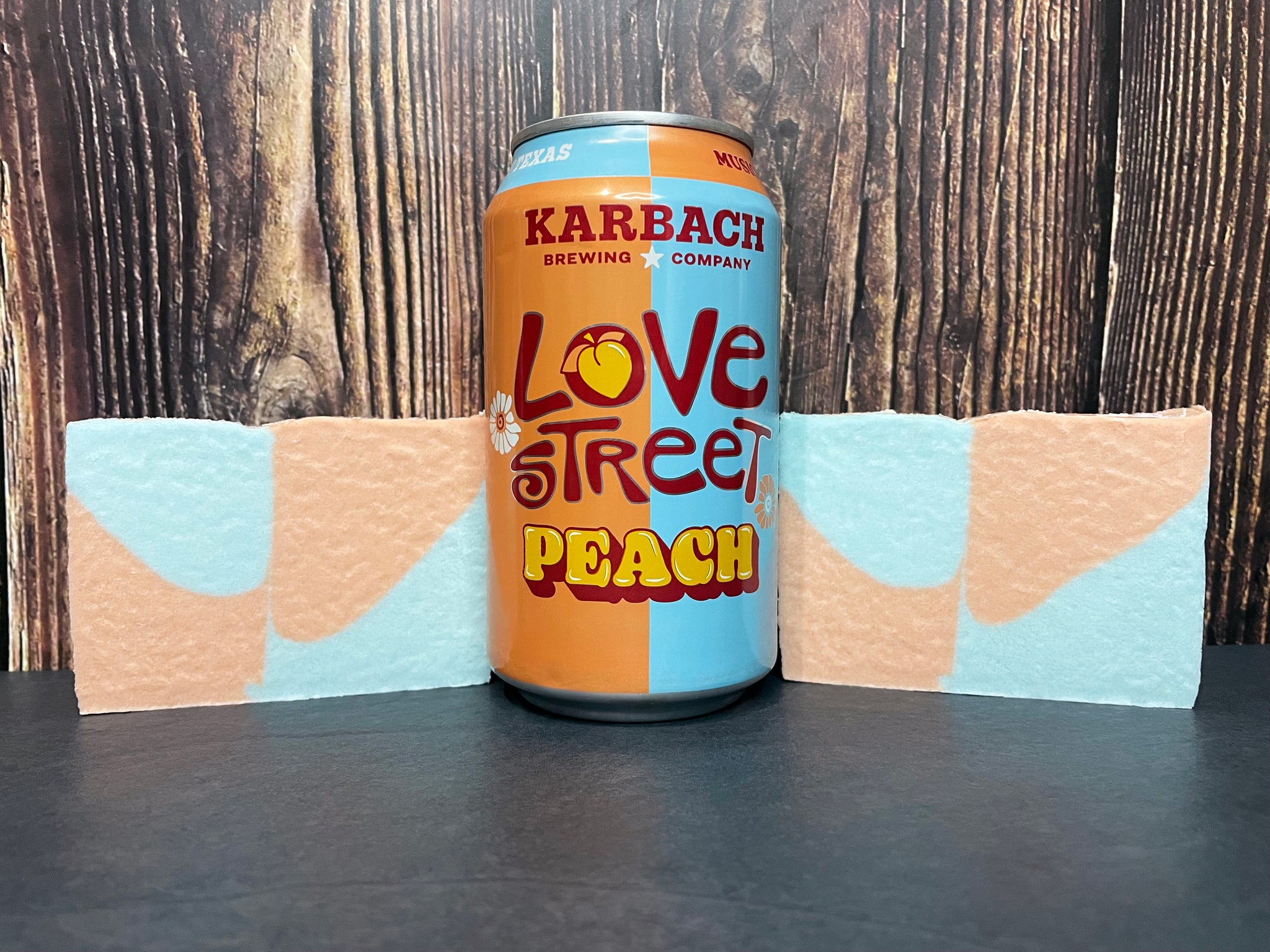 blue and orange checkered love street peach beer soap made with love street peach fruited blonde ale from Karbach Brewing Company beer soap by spunkndisorderly beer soaps