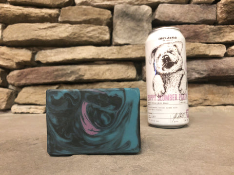 blue black and purple swirl beer soap made with puppy slumber party from metazoa brewing company beer soap by spunkndisorderly craft beer soaps