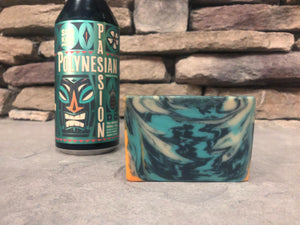 teal cream orange and black beer soap with activated charcoal made with Polynesian passion barrel aged beer from sun king brewing beer soap by spunkndisorderly beer soaps