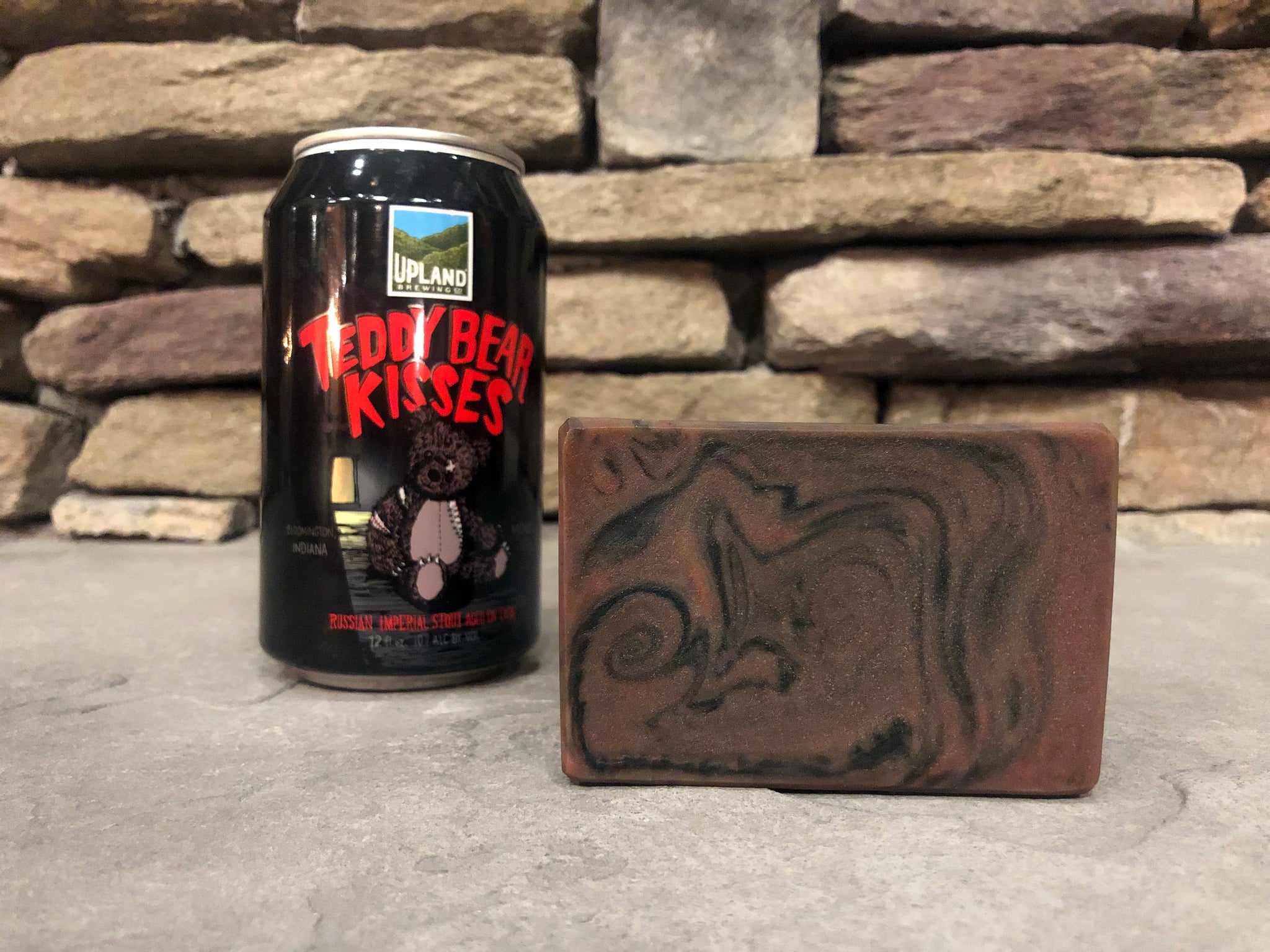 swirled brown and black beer soap for him with activated charcoal and teddy bear kisses beer from upland brewing company beer soap by spunkndisorderly beer soaps