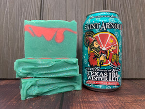 pink and teal beer soap saint Arnold brewing company texas winter ipa with texas grapefruit texas beer soaps by spunkndisorderly craft beer soaps spunkndisorderly.com