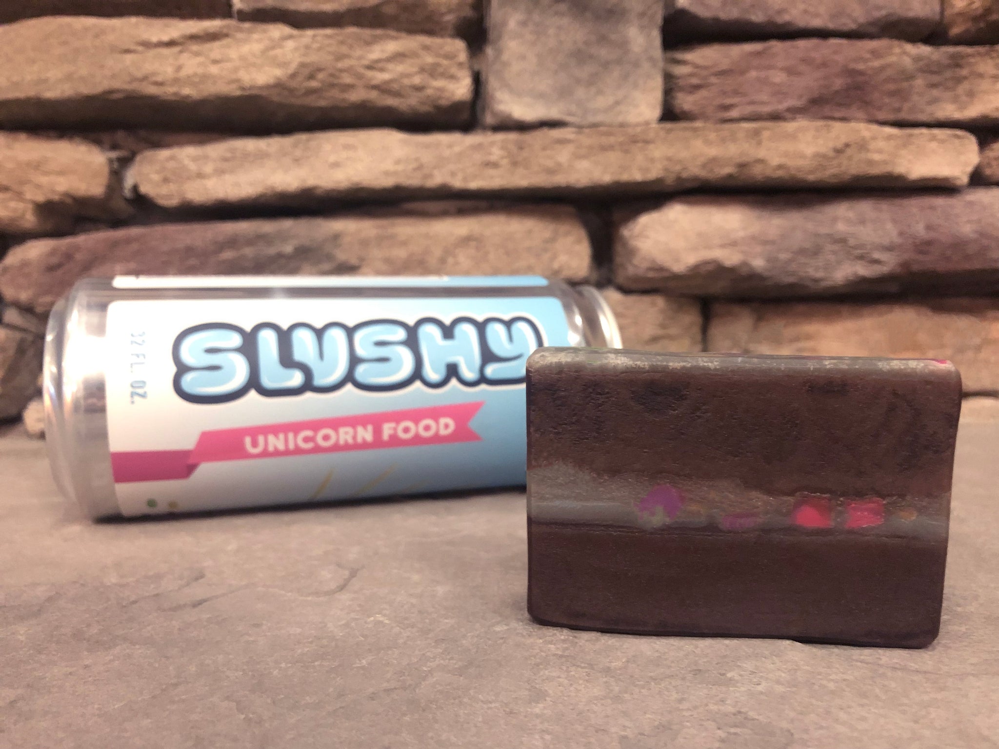 brown cake with blue icing cake inspired soap made with unicorn food slushy from 450 north brewing company beer soap by spunkndisorderly craft beer soaps