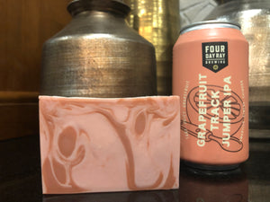 pink beer soap for her handmade in Indiana with grapefruit track jumper ipa craft beer from four day ray brewing fishers Indiana craft brewery spunkndisorderly craft beer soap grapefruit soap for her beer soap for her