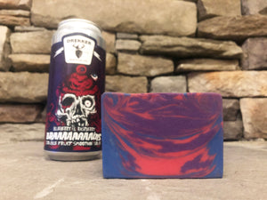North Dakota beer soap handcrafted with blueberry and Raspberry braaaaaaains double fruit smoothie sour North Dakota craft beer from drekker brewing company in Fargo North Dakota blue pink and purple beer soap berry beer soap by spunkndisorderly