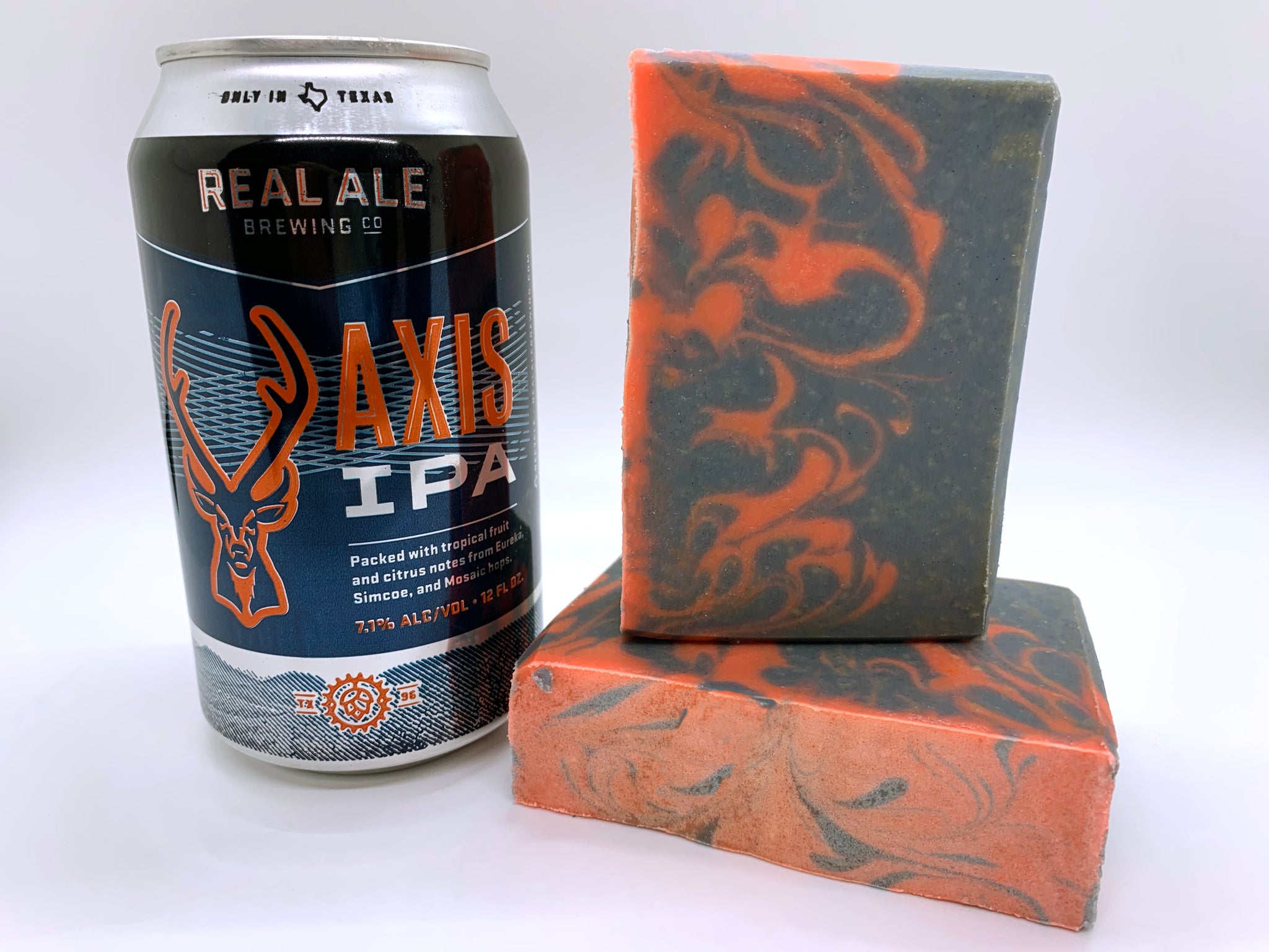 orange and navy craft beer soap handmade in texas with axis ipa craft beer from real ale brewing co blanco texas craft brewery spunkndisorderly craft beer soap