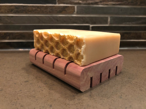 all natural soap dish handcrafted with unstained natural red cedar with a bar of mead soap eco-friendly zero waste lifestyle bathroom accessories mead soap by spunkndisorderly 