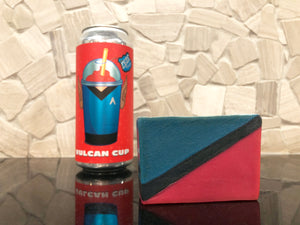 Indiana beer soap handcrafted in Indiana with Indiana craft beer Vulcan cup from 450 North Brewing Company Columbus Indiana brewery blue and red beer soap with activated charcoal cold process beer soap for sale by spunkndisorderly beer soaps Star Trek inspired beer soap Vulcan beer soap