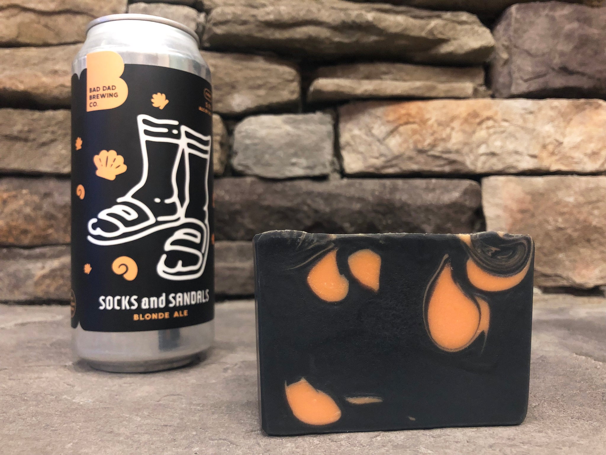  indiana beer soap for sale handcrafted with socks and sandals blonde ale from bad dad brewing co Fairmount indiana craft brewery black and orange beer soap for him with activated charcoal fresh cut grass scented soap craft beer soaps by spunkndisorderly black and orange swirl beer soap