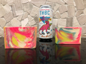 indiana beer soap for sale handmade in indiana with citragenesis wheat ale from Terre haute brewing company pink yellow white and blue rainbow swirl beer soap for her by spunkndisorderly craft beer soap for sale