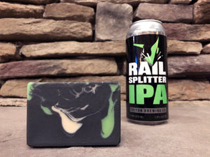 indiana beer soap handcrafted in indiana with rail splitter ipa India pale ale from triton brewing co  indiana craft brewery black white and green beer soap for him with activated charcoal craft beer soap by spunkndisorderly beer soaps for sale