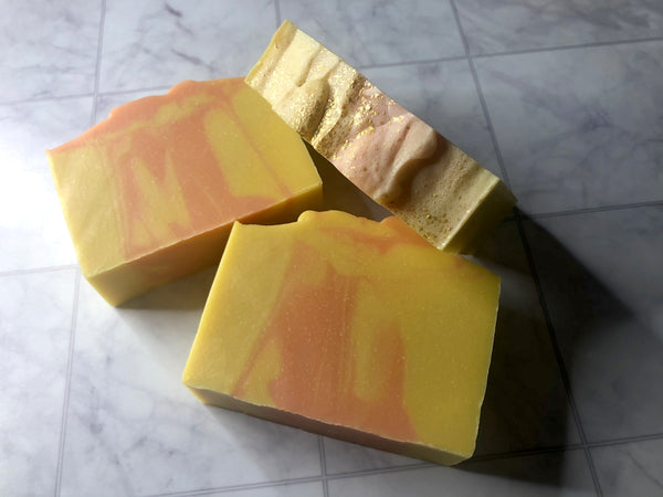 artisan soap handmade in Indiana beer soap made with sunlight cream ale from sun king brewing Indiana brewery orange and yellow beer soap for him spunkndisorderly craft beer soaps