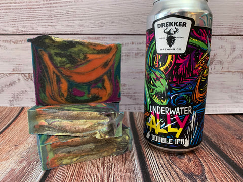 colorful craft beer soap handmade in texas with underwater ally dipa beer drekker brewing co Fargo North Dakota craft brewery spunkndisorderly craft beer soaps