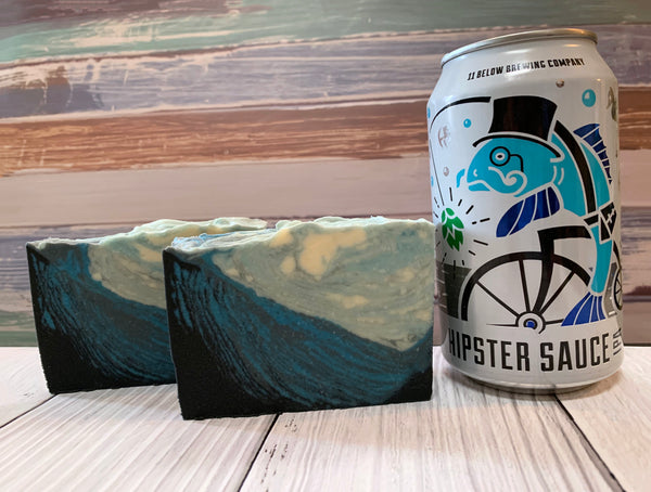 hipster sauce ipa india pale ale beer from 11 below brewing company blue and black beer soap for him with activated charcoal spunkndisorderly craft beer soaps for sale