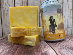 yellow craft beer soap handmade in texas with el hefe hefeweizen craft beer from no label brewing company Katy texas craft brewery citrus soap spunkndisorderly