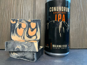 texas craft beer soap handmade in Texas with conundrum grapefruit ipa from walking stick brewing company orange tan and black beer soap with activated charcoal grapefruit essential oil soap rosemary essential oil soap for him beer soap spunkndisorderly craft beer soap
