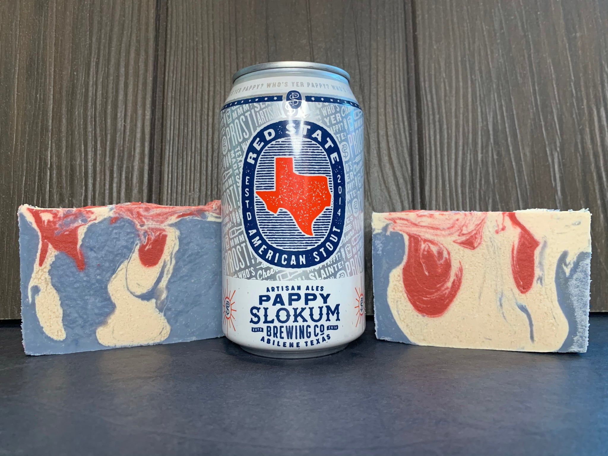 texas beer soap handmade in texas with red state American stout from pappy slokum brewing co Abilene texas brewery red white and blue beer soap for him handmade in texas spunkndisorderly