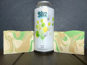 craft seltzer soap handmade in texas with lifted: sprite craft seltzer from urban south brewery htx Houston texas craft brewery yellow and green seltzer soap handmade in texas spunkndisorderly craft beer soap