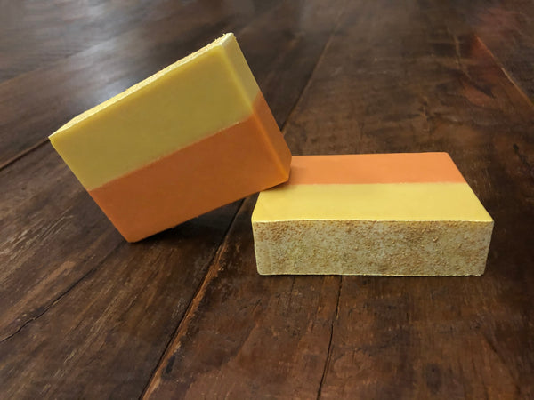 peach beer soap yellow and orange craft beer soap for him handmade in indiana with gold dipped peach rings slushy xxl from 450 north brewing company in Columbus indiana