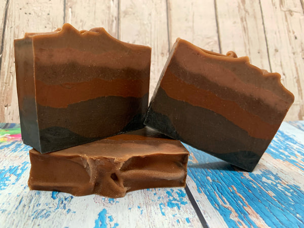 artisan soap handmade with coffee seed oil black is beautiful imperial stout from Spindletap Brewery coffee soap brown craft beer soap handmade in texas spunkndisorderly