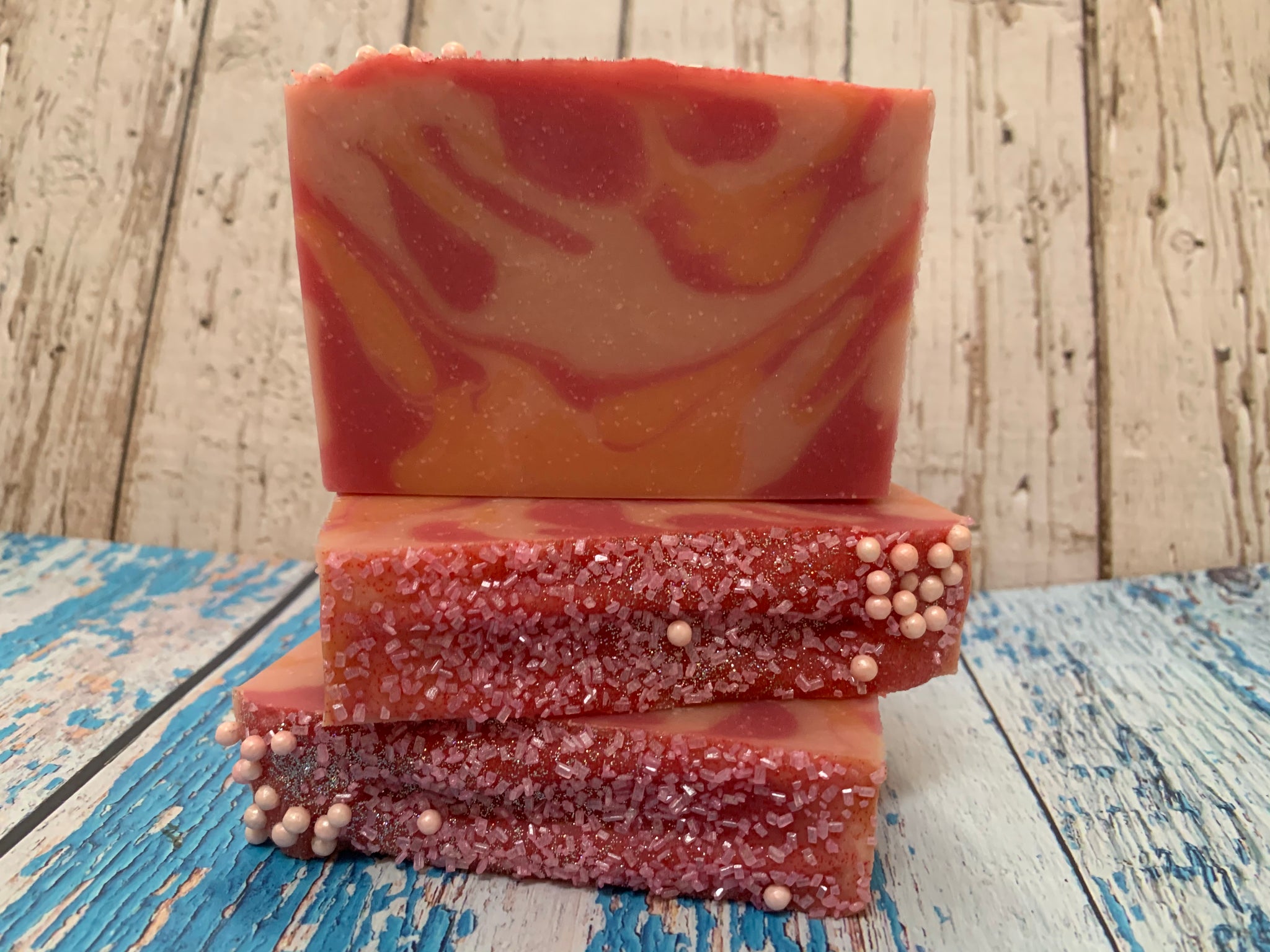 craft seltzer soap handmade in texas with sparkly boi: cotton candy seltzer from ingenious brewing company humble texas craft brewery pink and orange craft seltzer soap for her spunkndisorderly