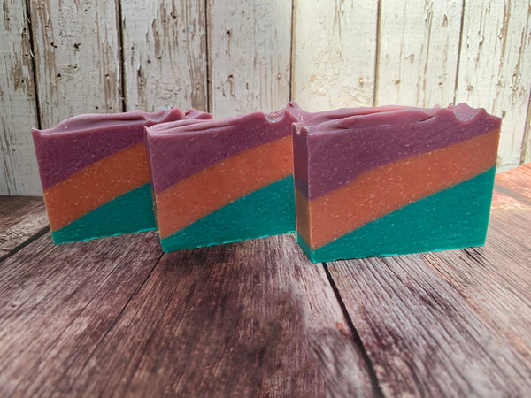 craft beer soap for her handmade with neon moon beer from eureka heights brewing company houston texas craft brewery orange teal purple beer soap handmade soap artisan soap