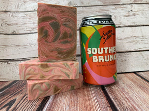 artisan soap handmade in texas with southern brunch citrus shandy from southern star brewing co. conroe texas craft brewery brown and pink craft beer soap spunkndisorderly