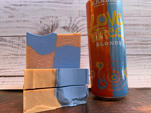 beer soap for her handmade in texas with love street blonde ale from karbach brewing company spunkndisorderly craft beer soap orange and blue love street beer soap