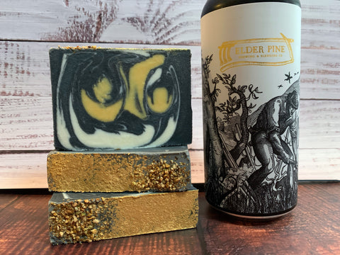 craft beer soap handmade with every villein is lemons craft beer from elder pine brewing & blending co gaithersburg Maryland craft brewery beer soap for him with activated charcoal lemon beer soap 